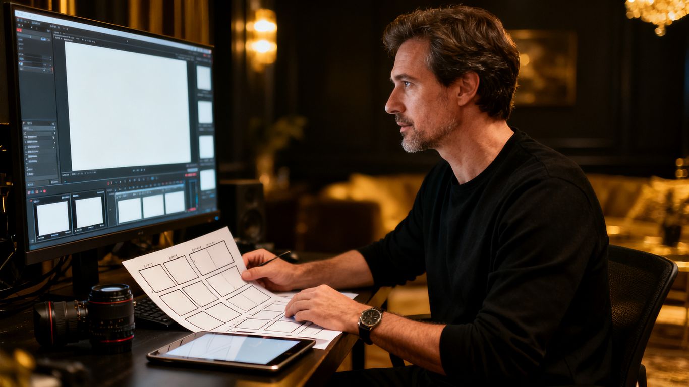 Adult filmmaker planning a sensual video sequence