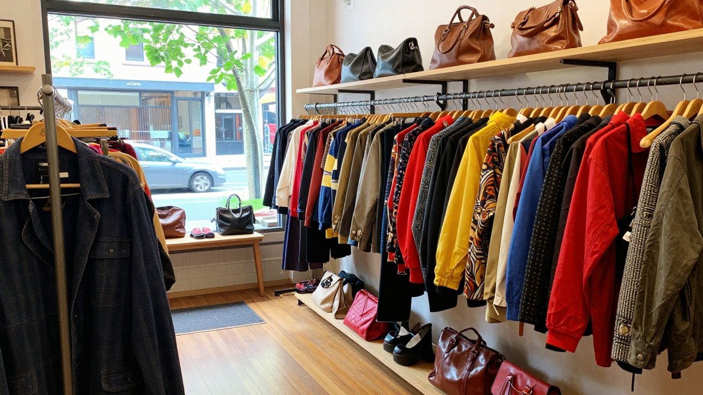 Secondhand clothing rails in Prahran