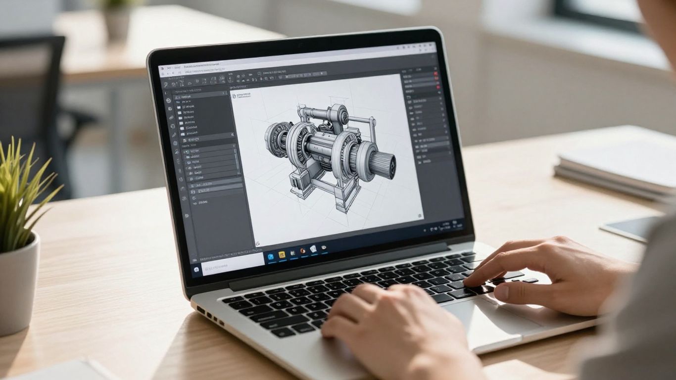 3DEXPERIENCE SolidWorks on a laptop screen.