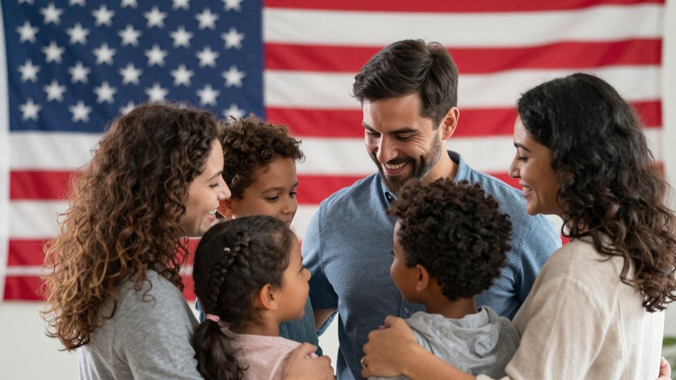 Familia reunida celebrando la ciudadanía americana.