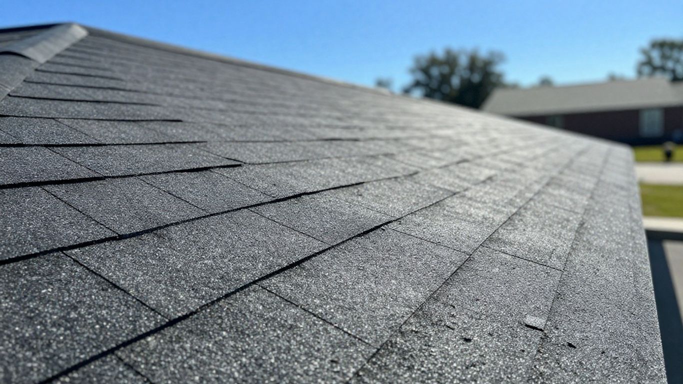Professional roofing installation with clean, textured shingles.
