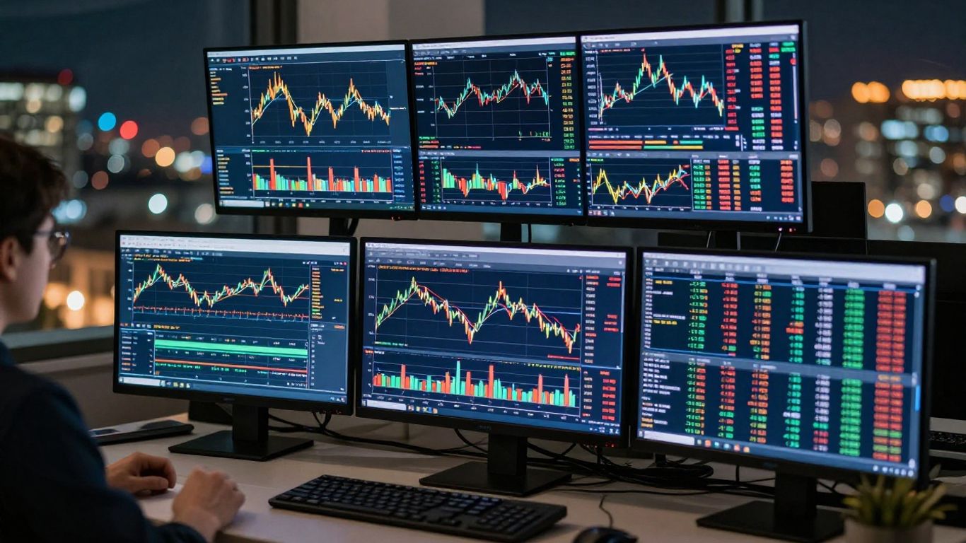 Diverse trading charts and monitors