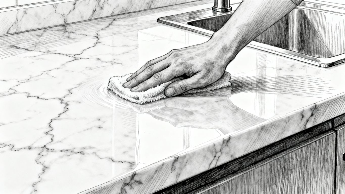 Cuidado profesional de pared de mármol en primer plano