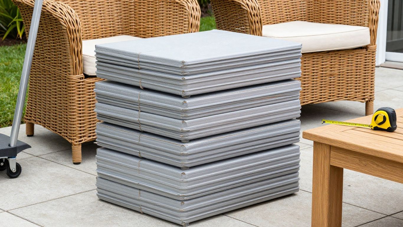 Outdoor furniture cartons beside modern patio