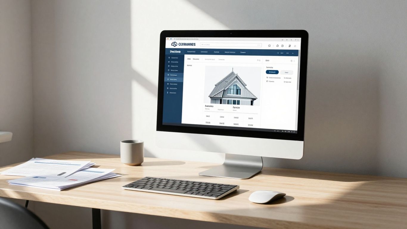 Roofing business software on a computer screen.