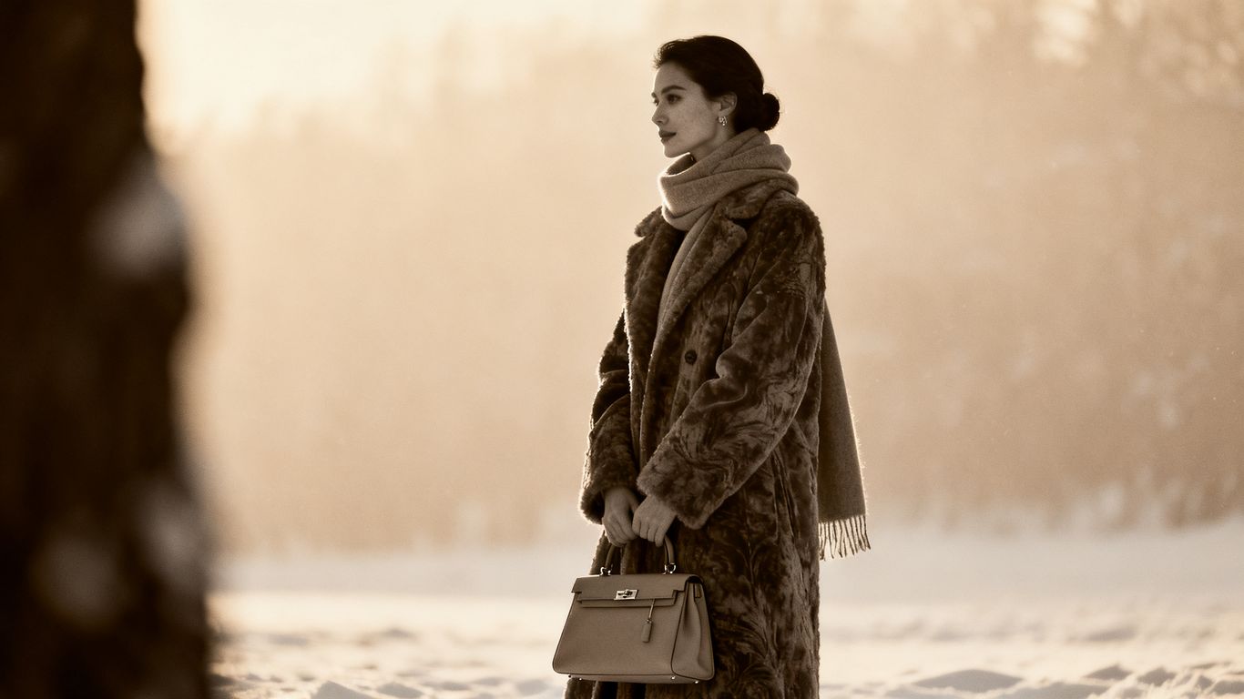 Woman in stylish winter coat and scarf.