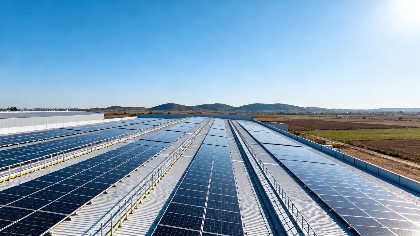 Toiture industrielle équipée de panneaux solaires