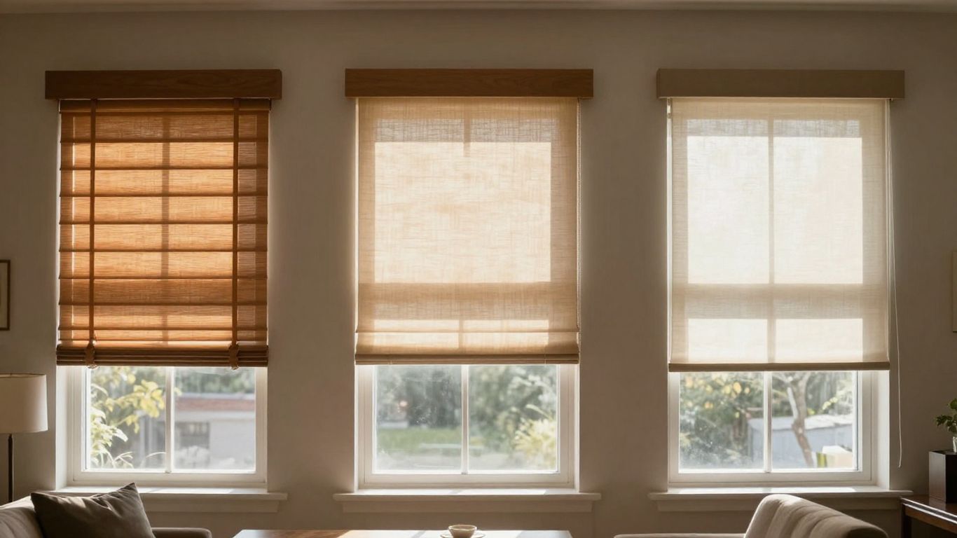 Window treatments: blinds, shutters, and shades in a room.