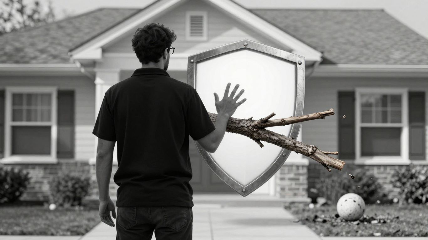 Persona protegiendo su casa de daños externos.