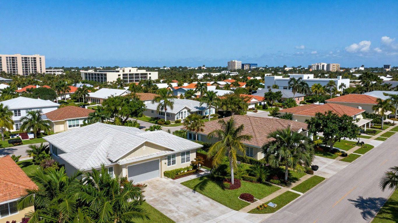 Florida landscape with diverse buildings and green spaces.