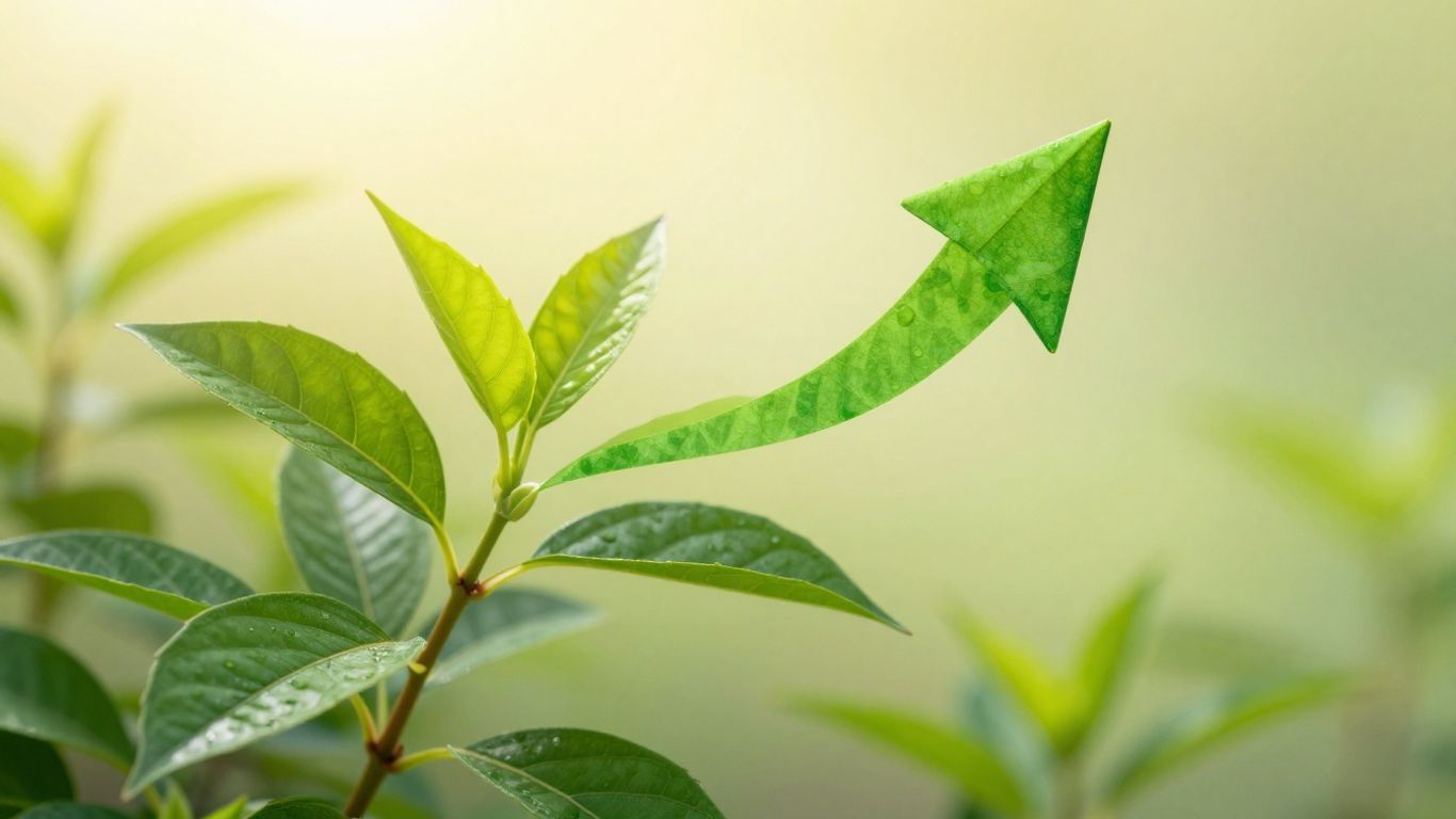 Pennant flag with growing plant, symbolizing expansion.