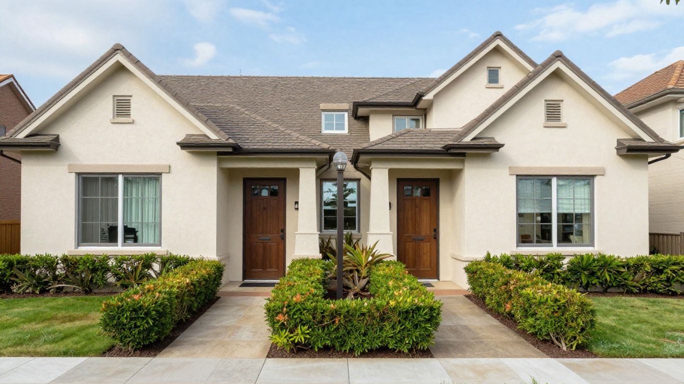 Dos casas modernas y seguras bajo un cielo despejado.
