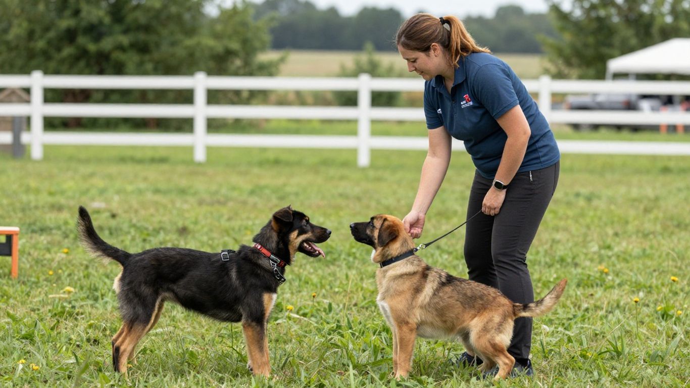 Trainer working with young puppy