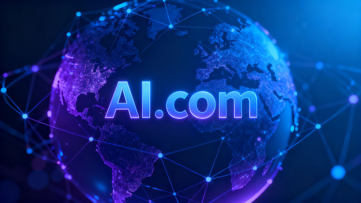 AI.com domain name with abstract digital network.