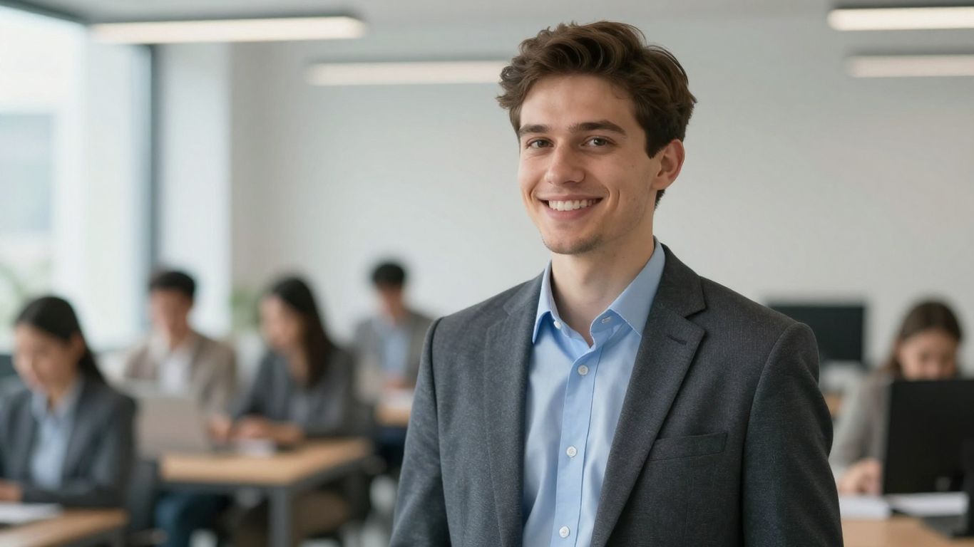 Junge Person im Büro, die eine Karriere startet.