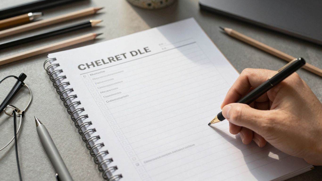 Checklist on a desk with design tools.