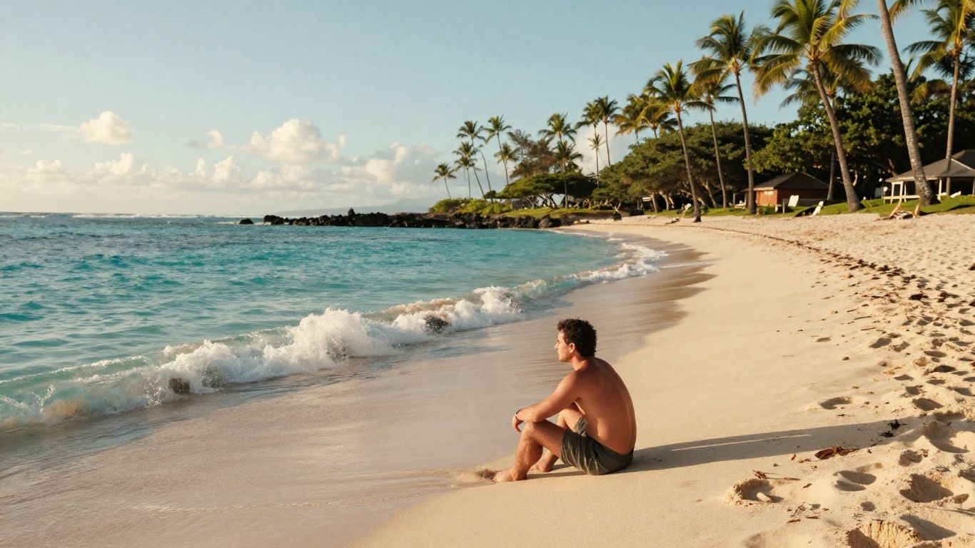 A man on a beautiful Hawaiian beach