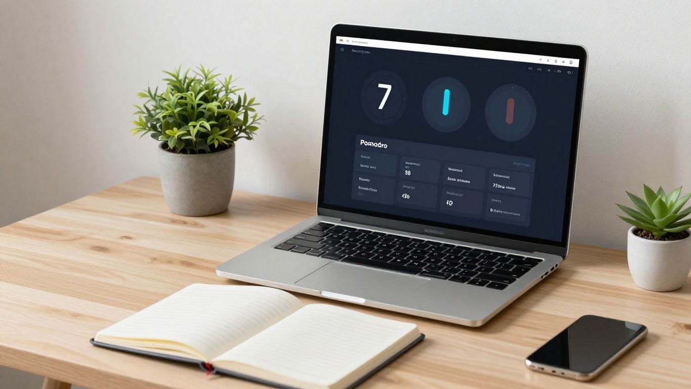 Modern Pomodoro timer on a laptop screen.