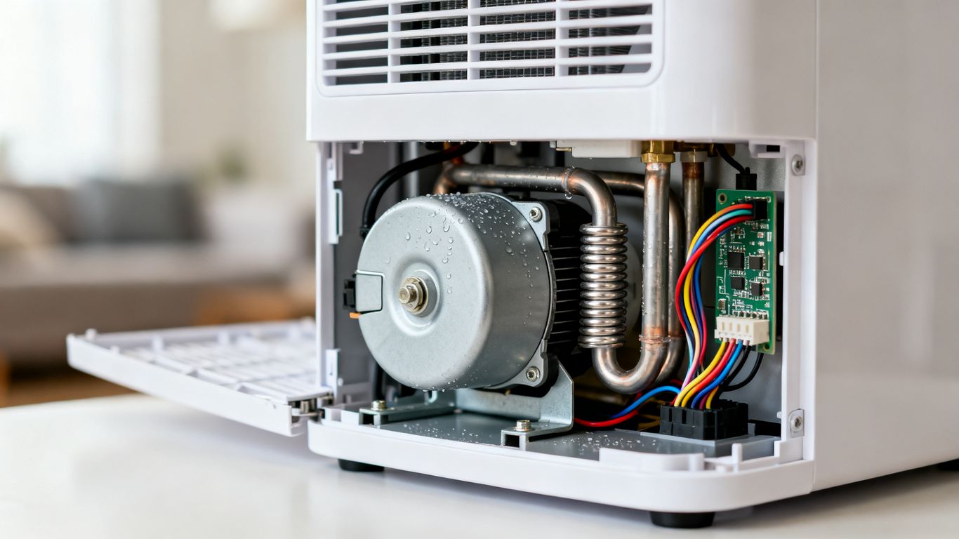 Interior view of a modern dehumidifier with DC motor