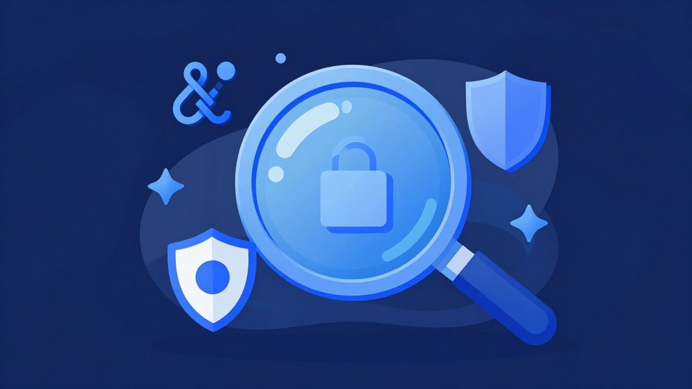 Digital shield protecting a link from a magnifying glass.