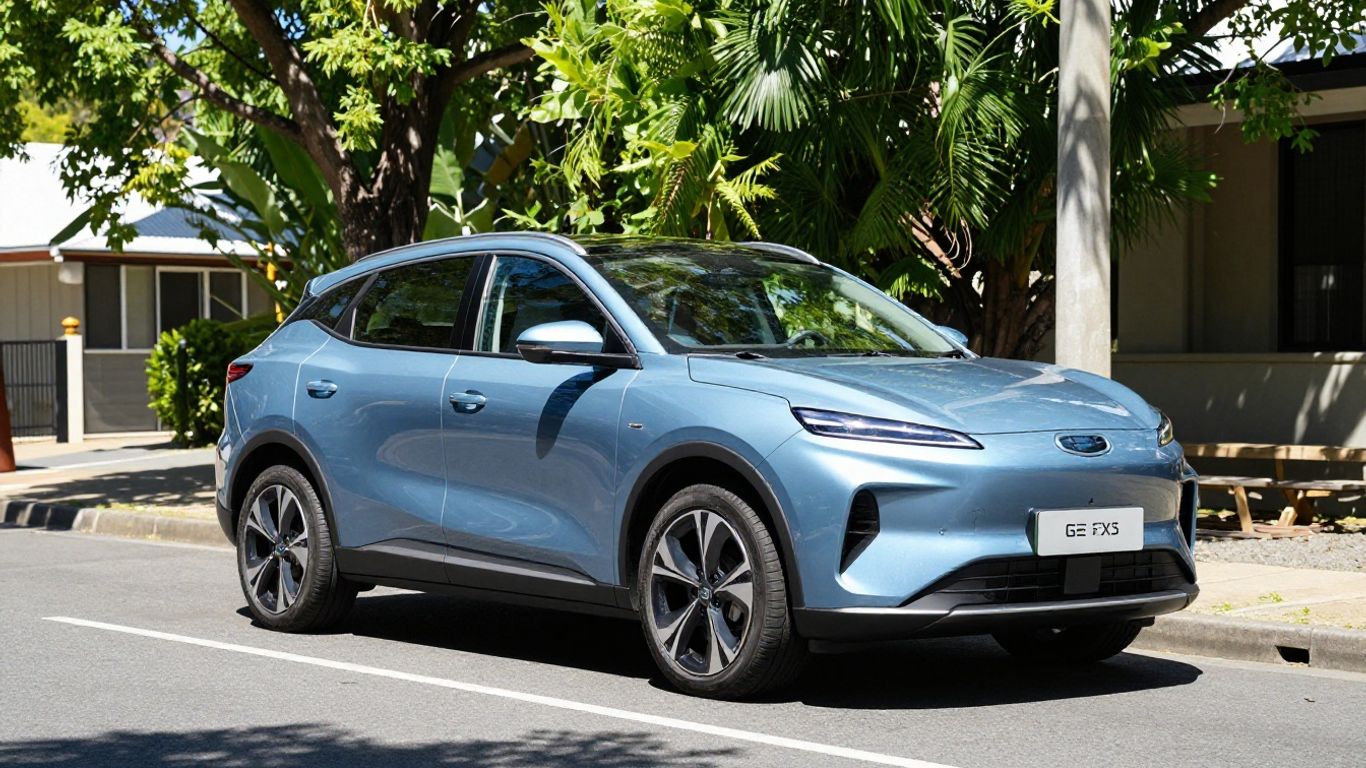Geely EX5 electric car parked on Australian street.