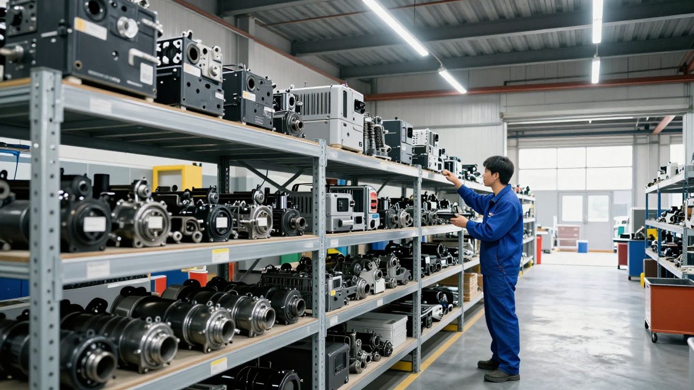 Garage worker examining retired vehicle parts