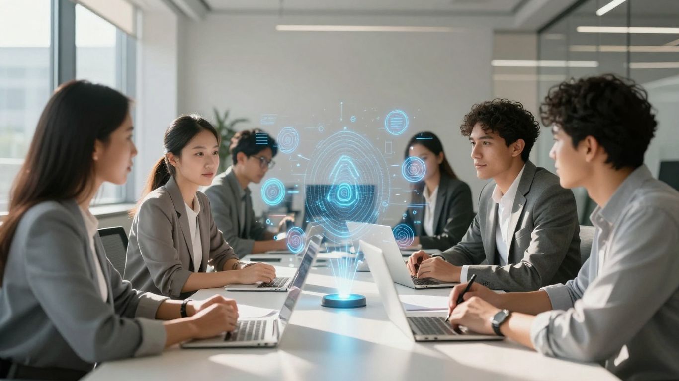 AI tools assisting Australian business professionals in a modern office.
