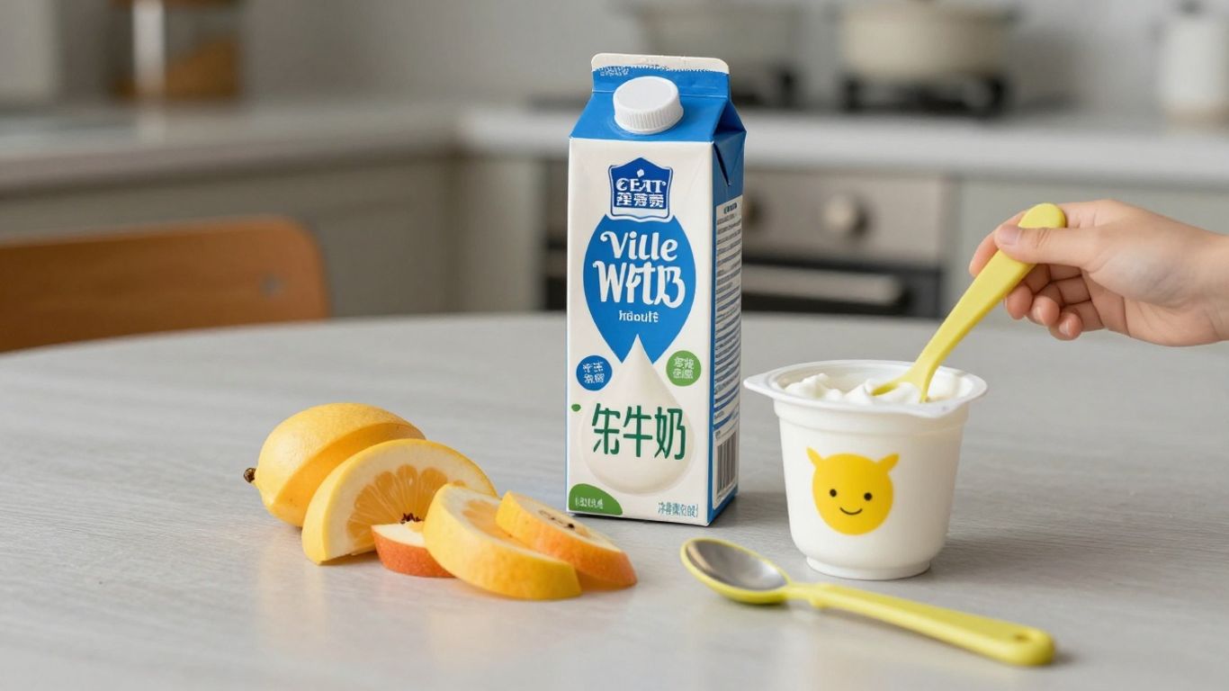 Vaso de leche pasteurizada junto a fruta