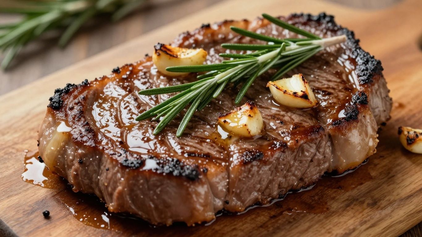Rosemary garlic steak with herbs and butter.