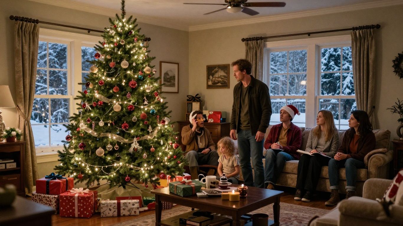 Clark Griswold surrounded by festive household chaos