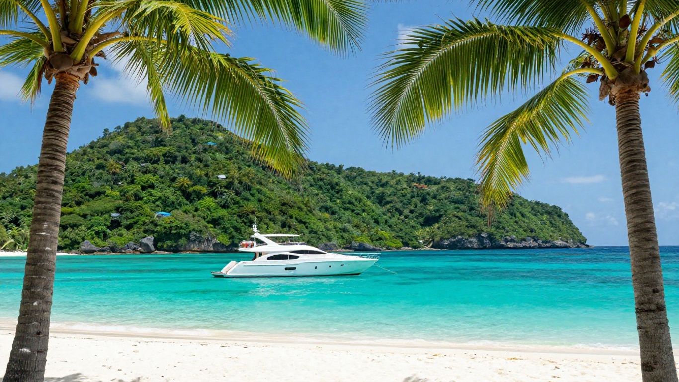 Yacht sailing in the British Virgin Islands' turquoise waters.