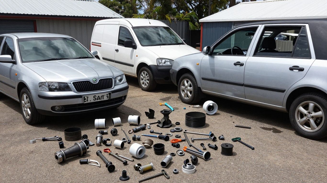 Skoda car parts at a Hobart wrecking yard