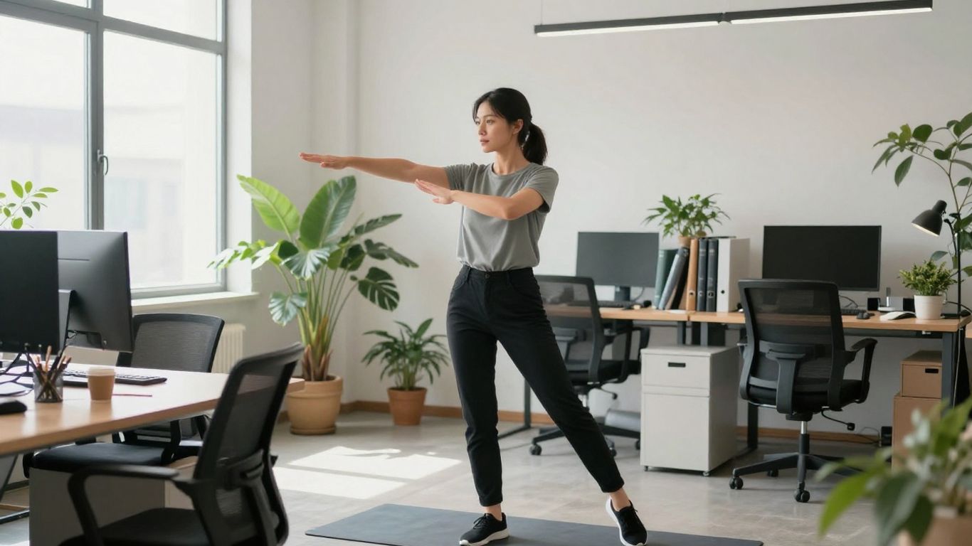 Office worker taking a mindful movement break