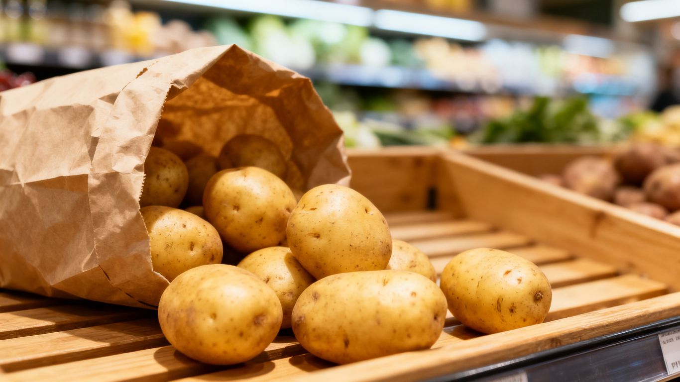 Groene en verse aardappelen in winkelmand