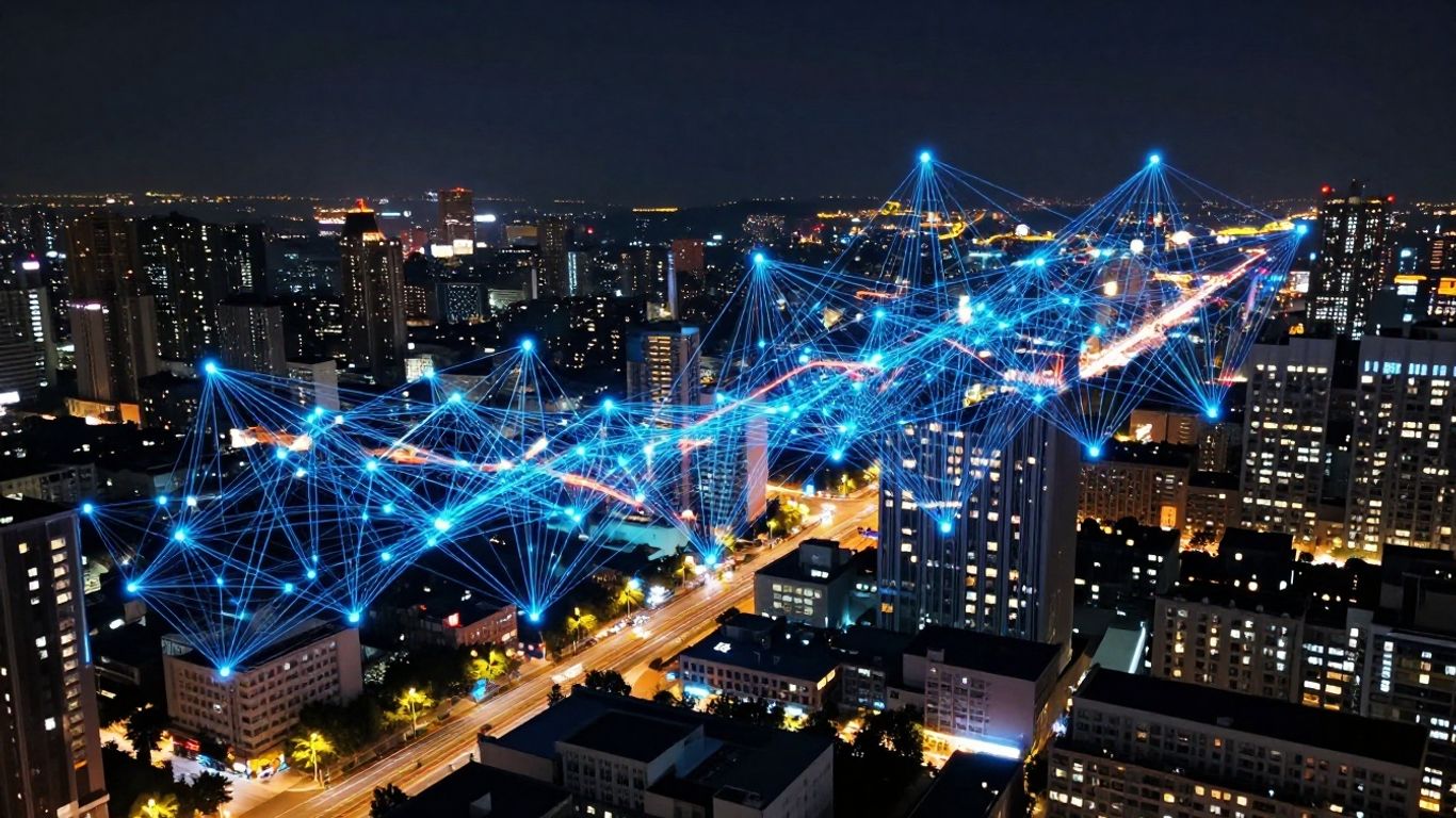 Decentralized physical infrastructure network connecting a city.