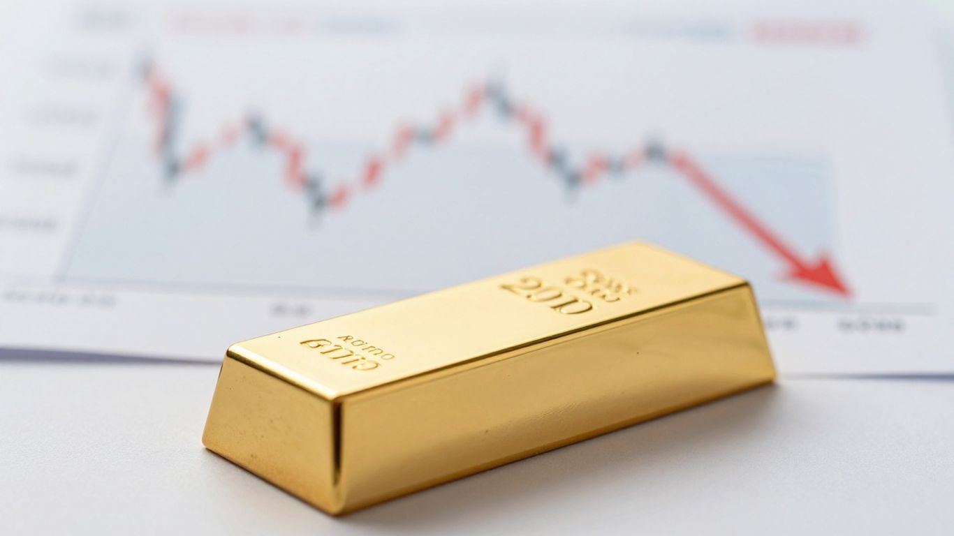 Gold bar with blurred financial market background.