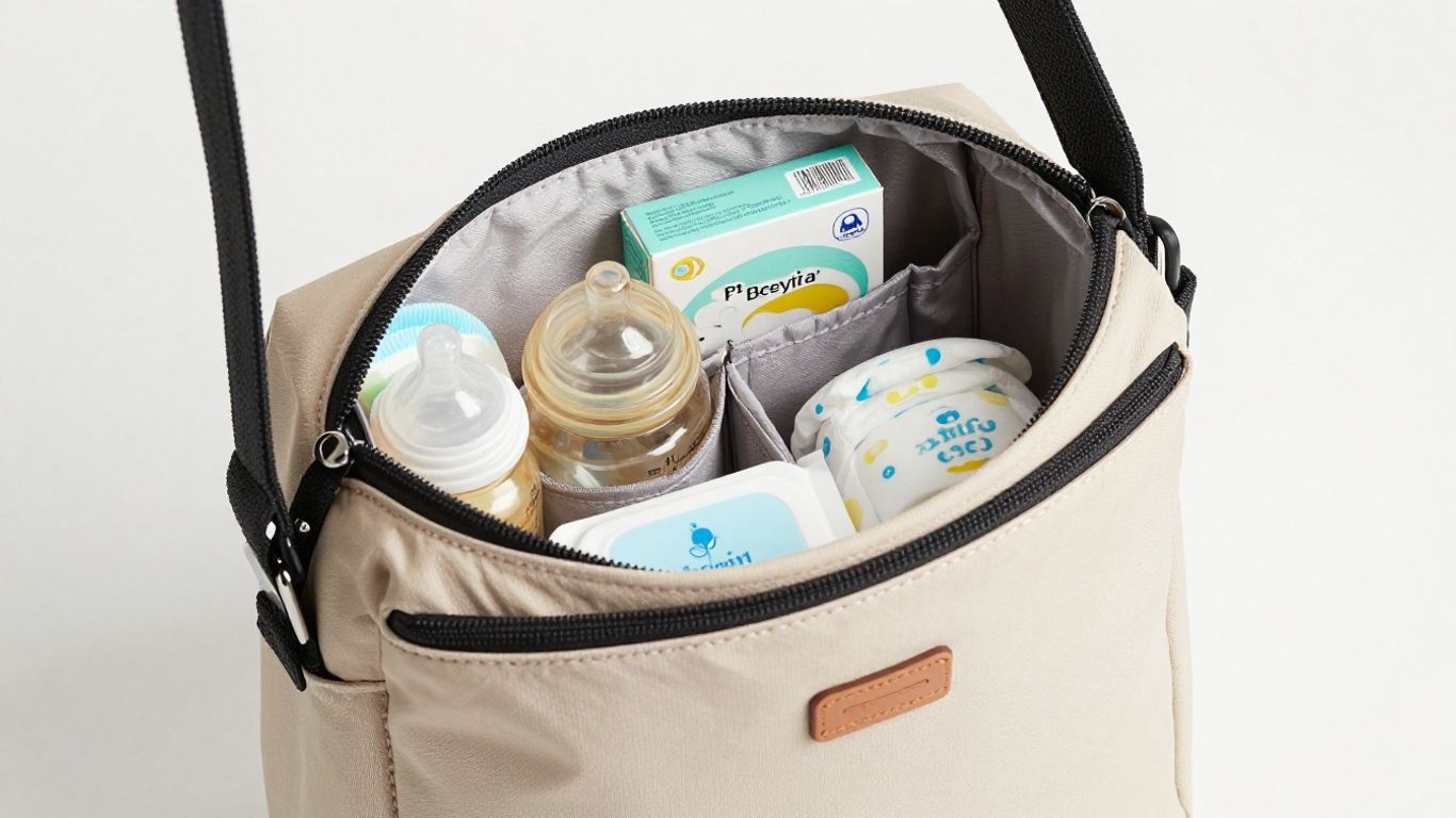 Stylish crossbody diaper bag purse with organized baby essentials.
