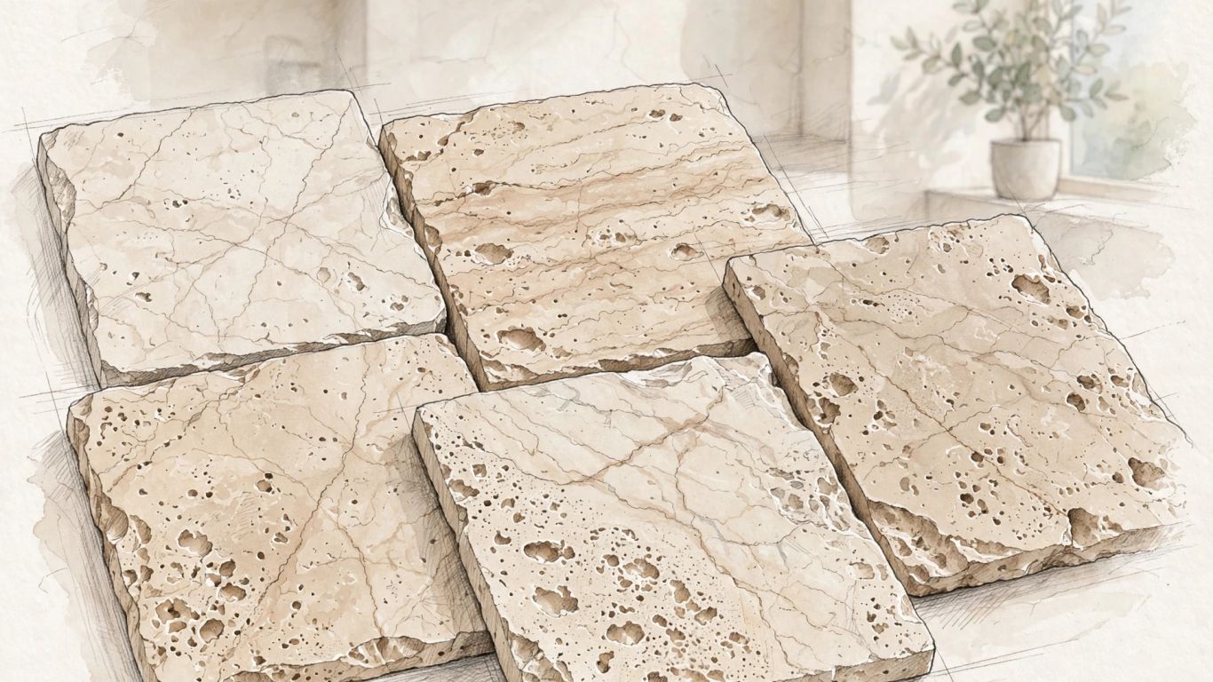 Illustrated travertine tile with natural color variation