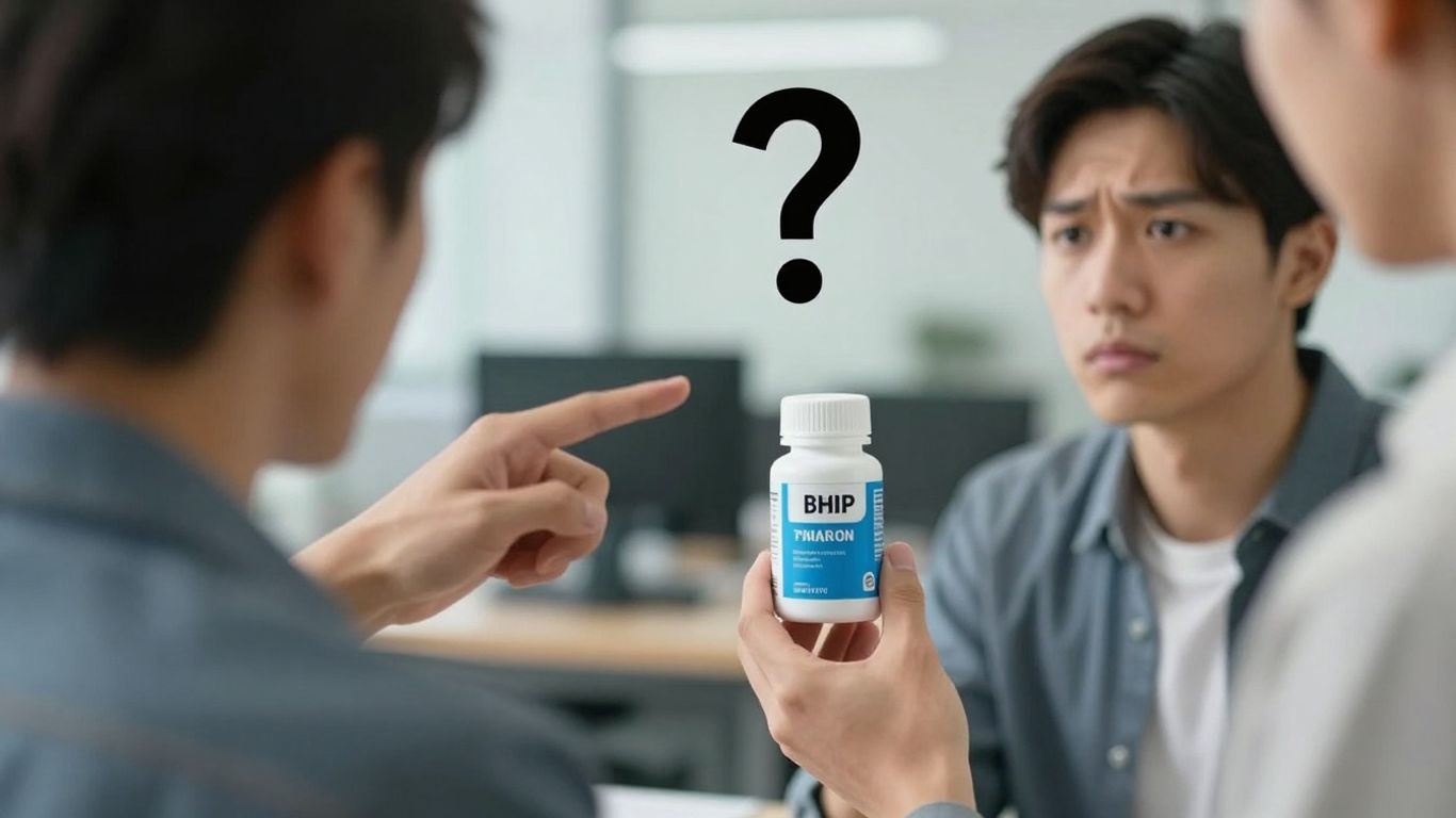 Persona preocupada con producto bHIP y signo de interrogación.