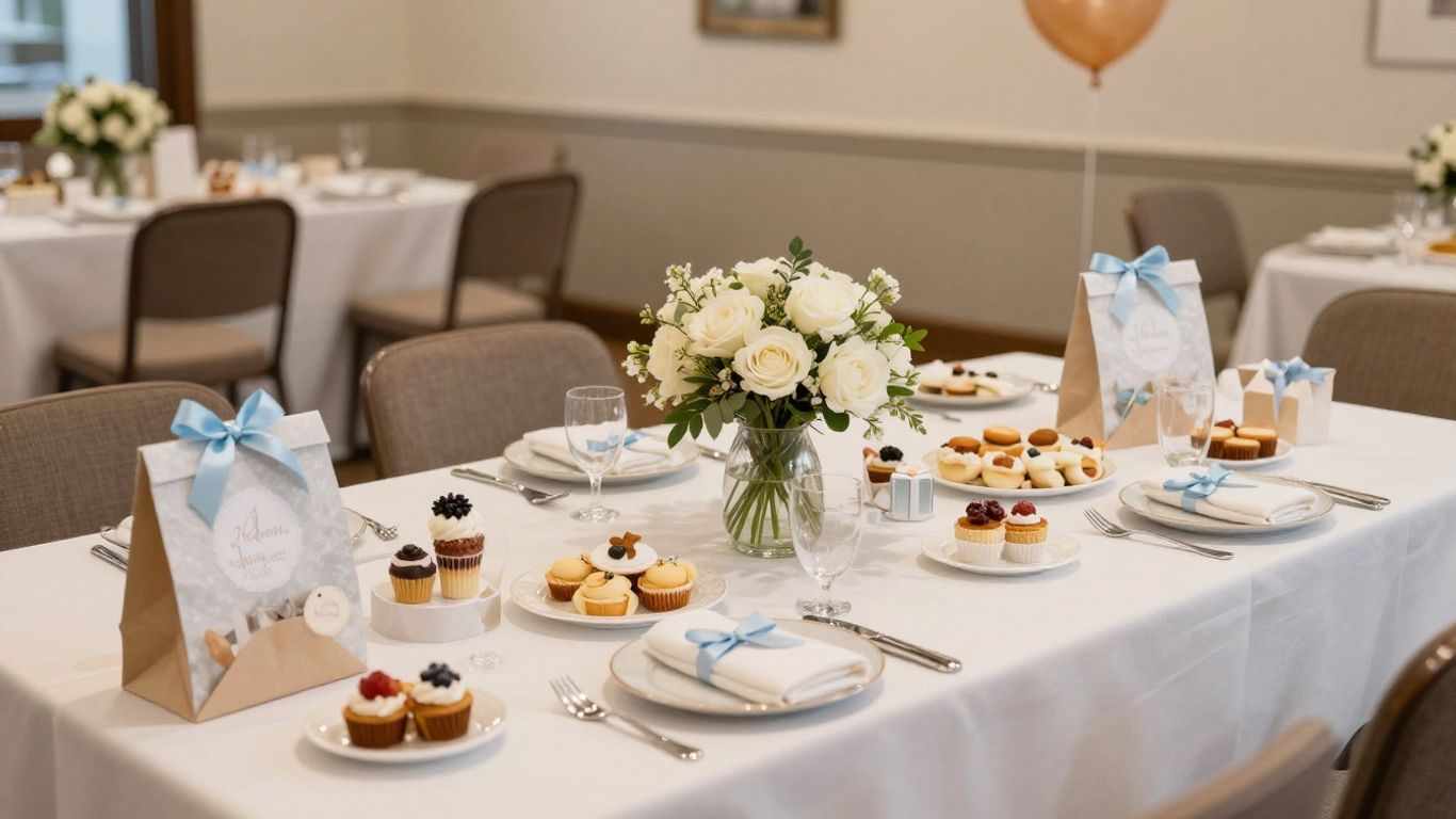 Elegant baby shower venue in Dallas with decorations and gifts.