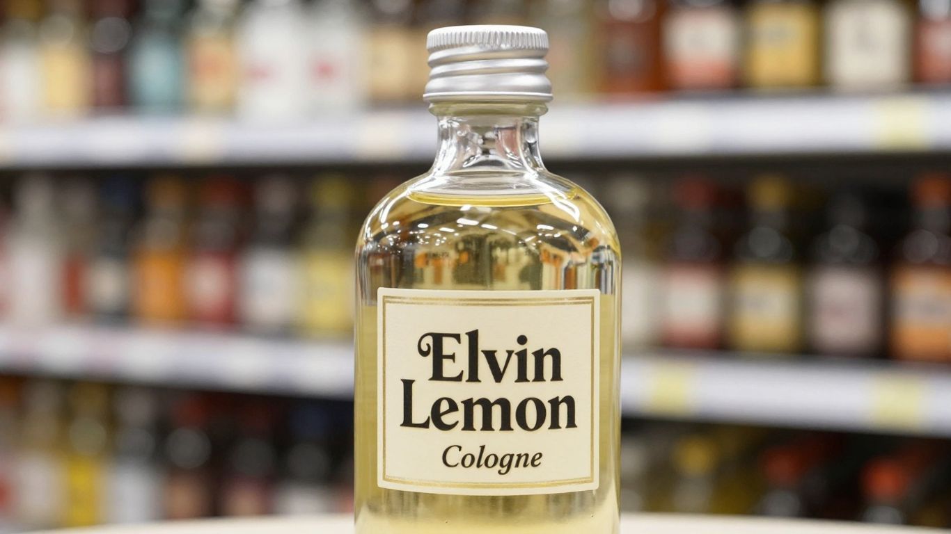Elvin Lemon Cologne bottle on a blurred background.