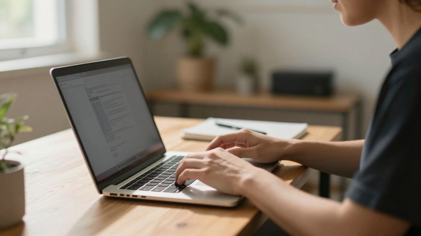 Person working on laptop at home in Australia.