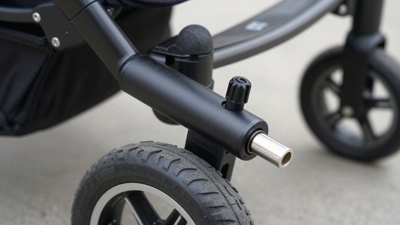 BOB stroller tire pump and wheel close-up