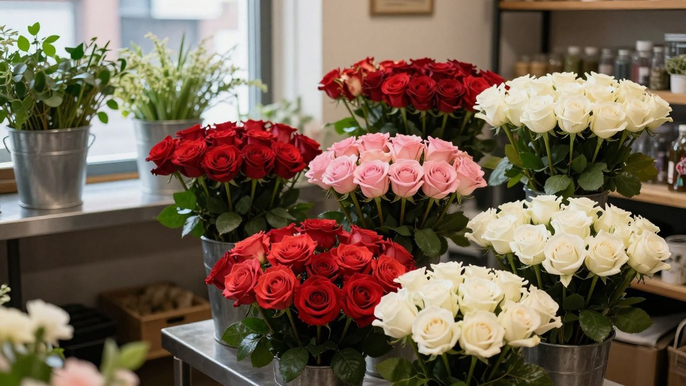A florist preparing roses for delivery