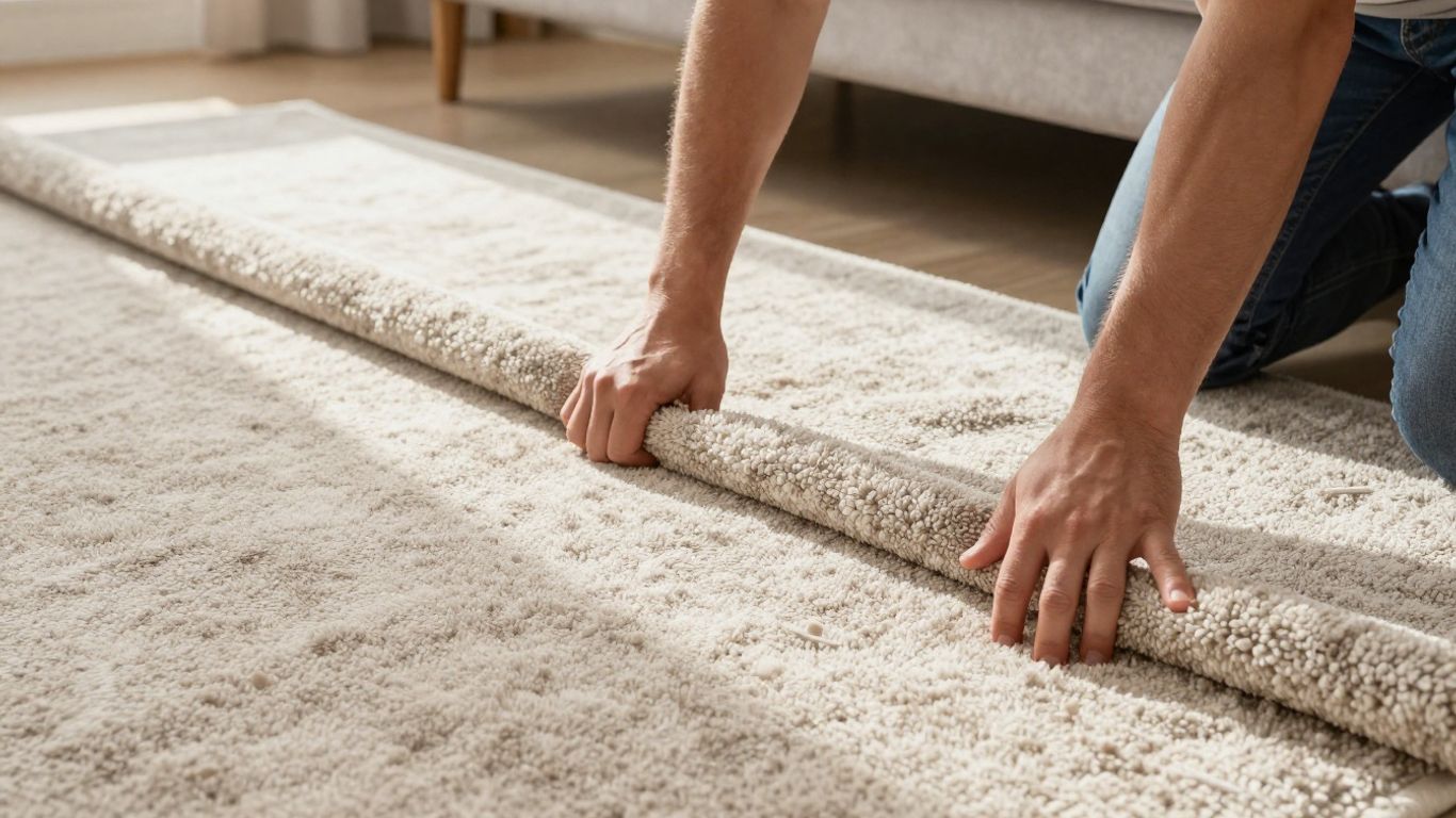 Carpet installer laying plush carpet in a Bristol home.