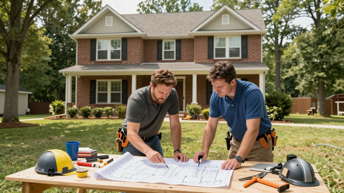 Contractor and homeowner discuss extension plans at Georgia home.