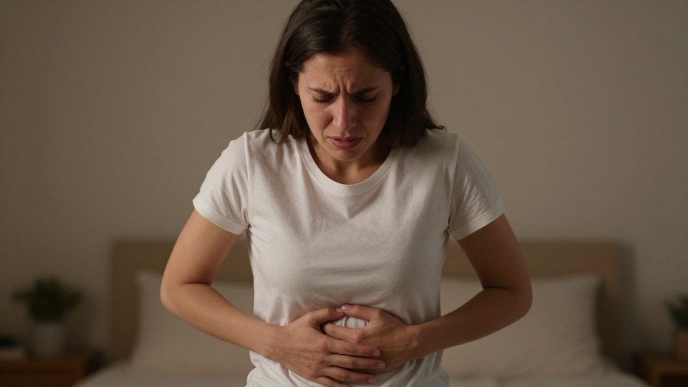 Mulher com cólica menstrual forte buscando alívio.