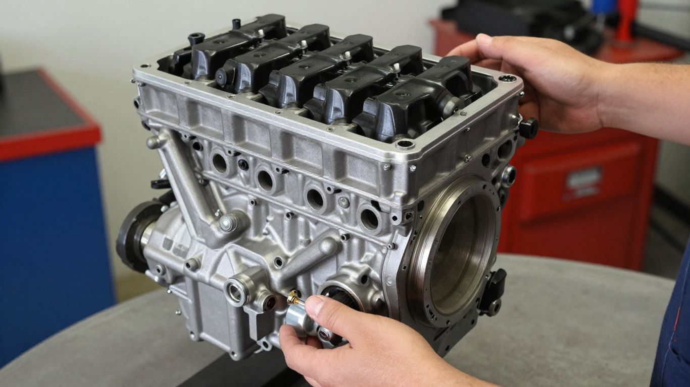 Low mileage Skoda engine in a workshop