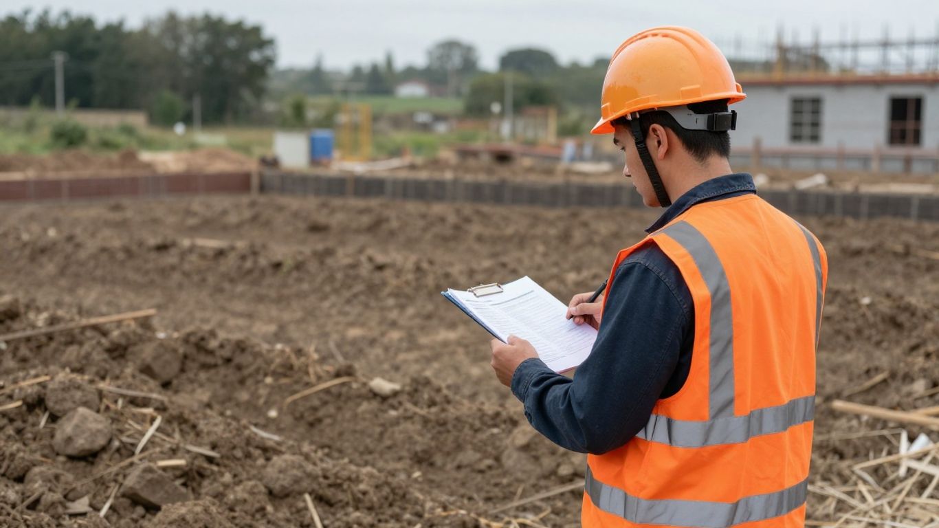 Professional inspector examining site work