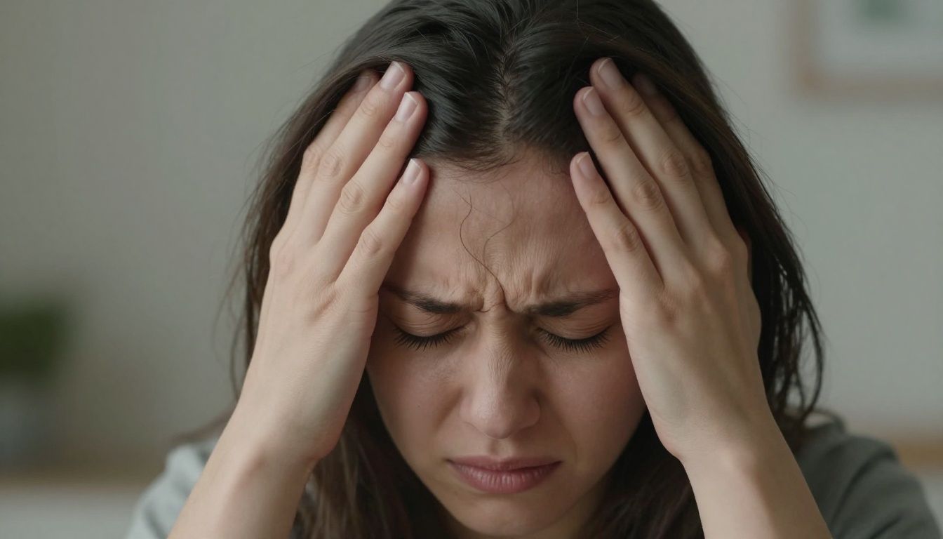 Person experiencing intense head pain from a migraine.